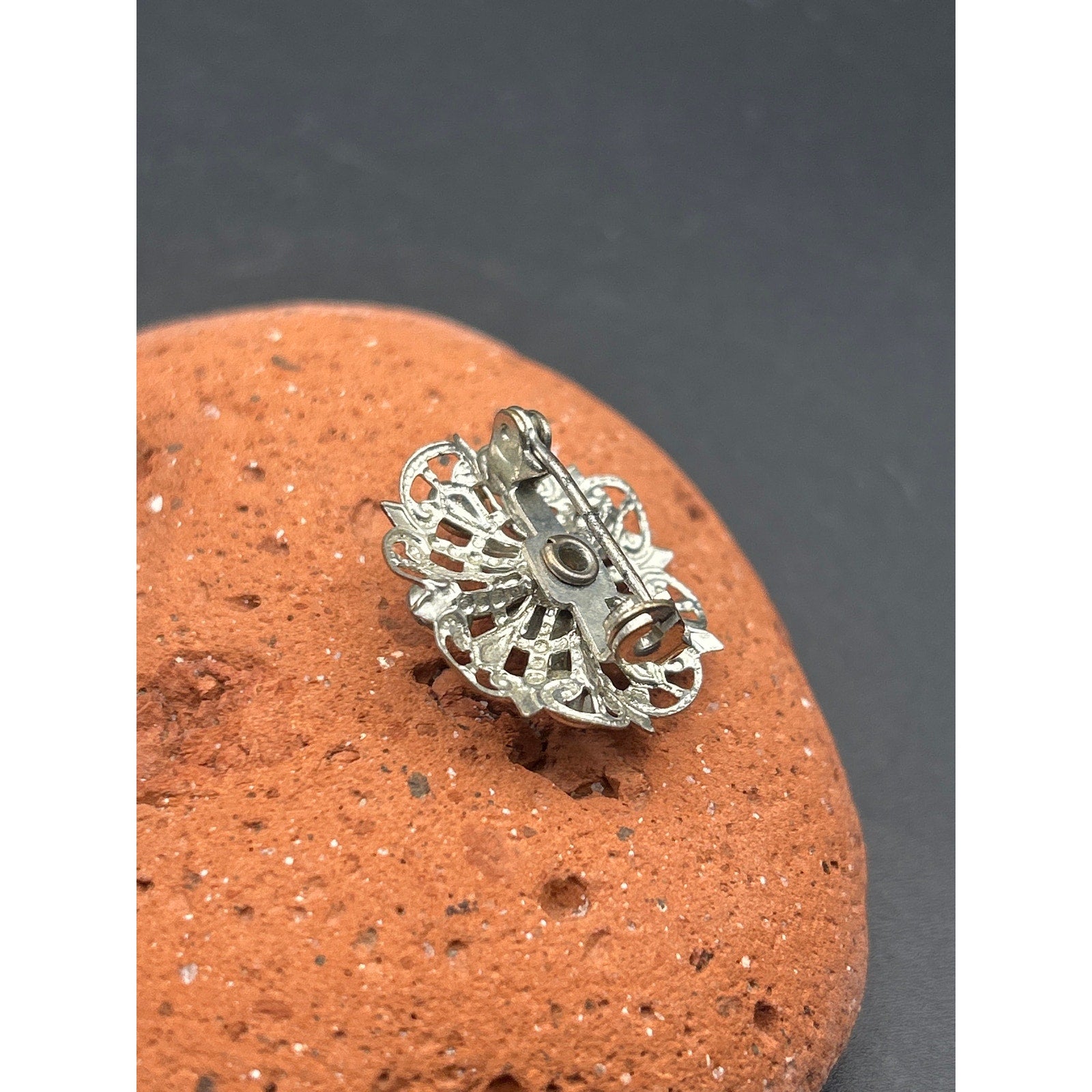 Vintage Mid Century Silver Tone AB Rhinestone Flower Brooch | 1960s Aurora Pin