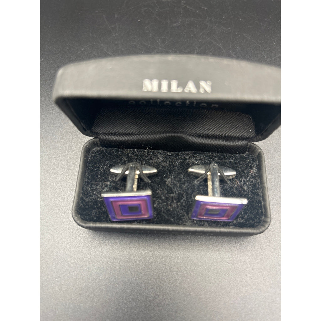 Vintage Milan Collection Cufflinks | Retro Purple Pink Nested Geometric Boxed