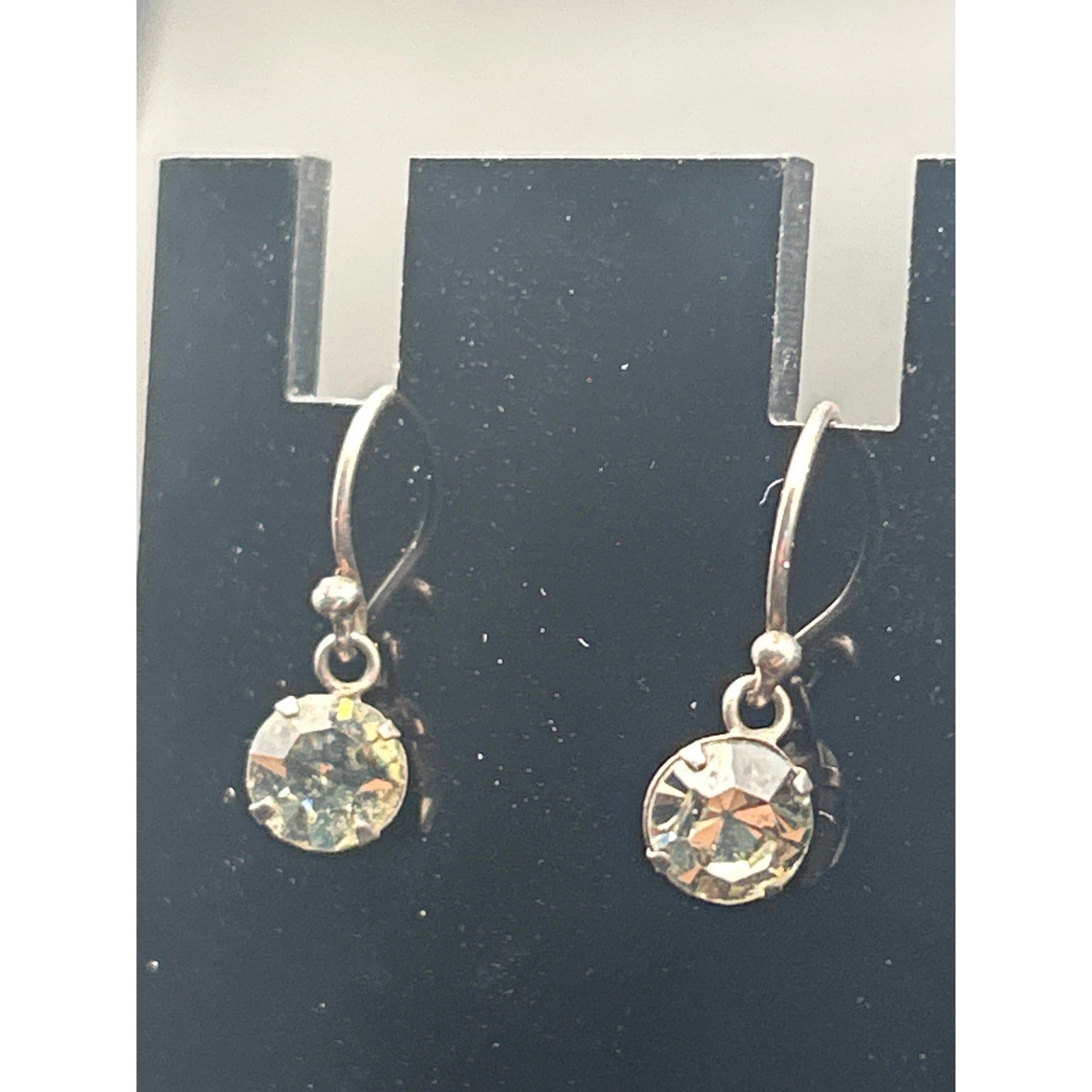 Vintage Silver Tone Aurora Borealis AB Crystal Dangle Earrings Pierced Wire