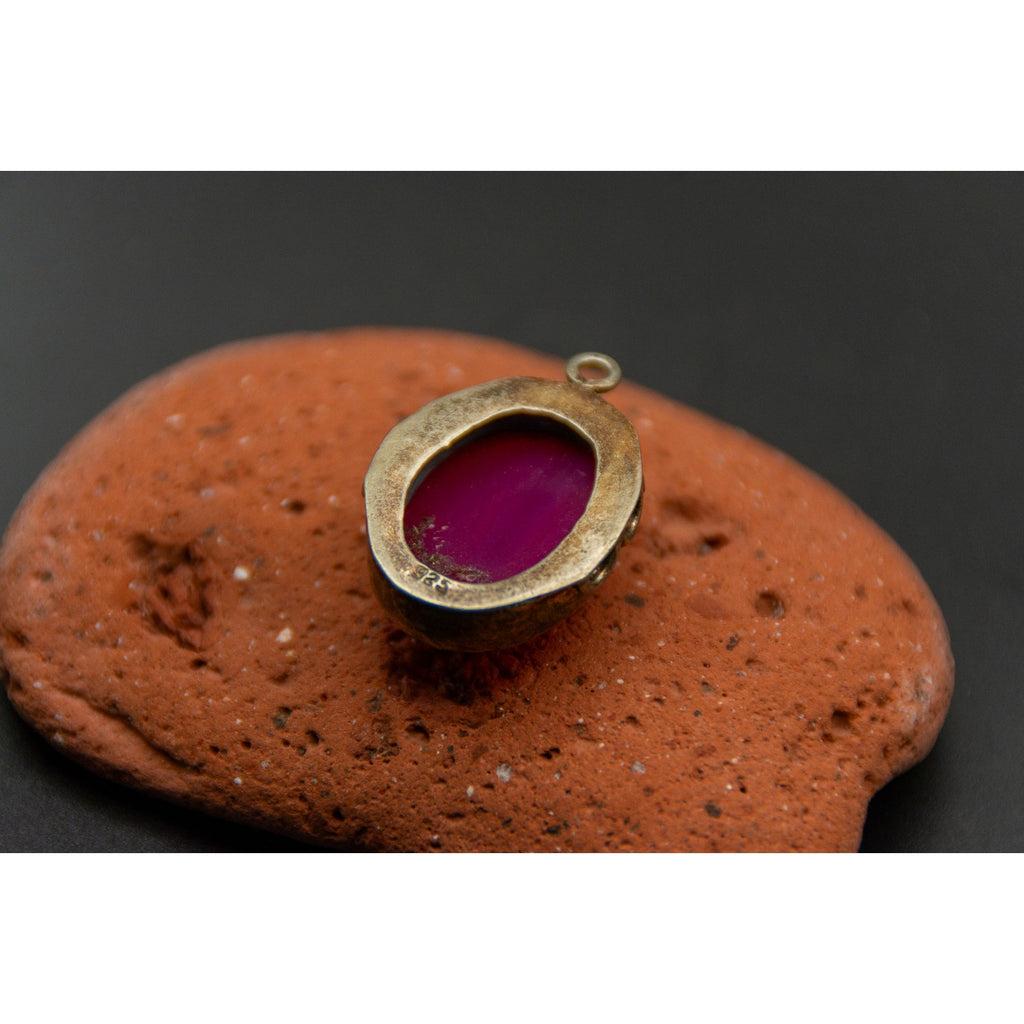 Vintage Pink Agate Pendant with Sterling Silver Bezel - 1" length