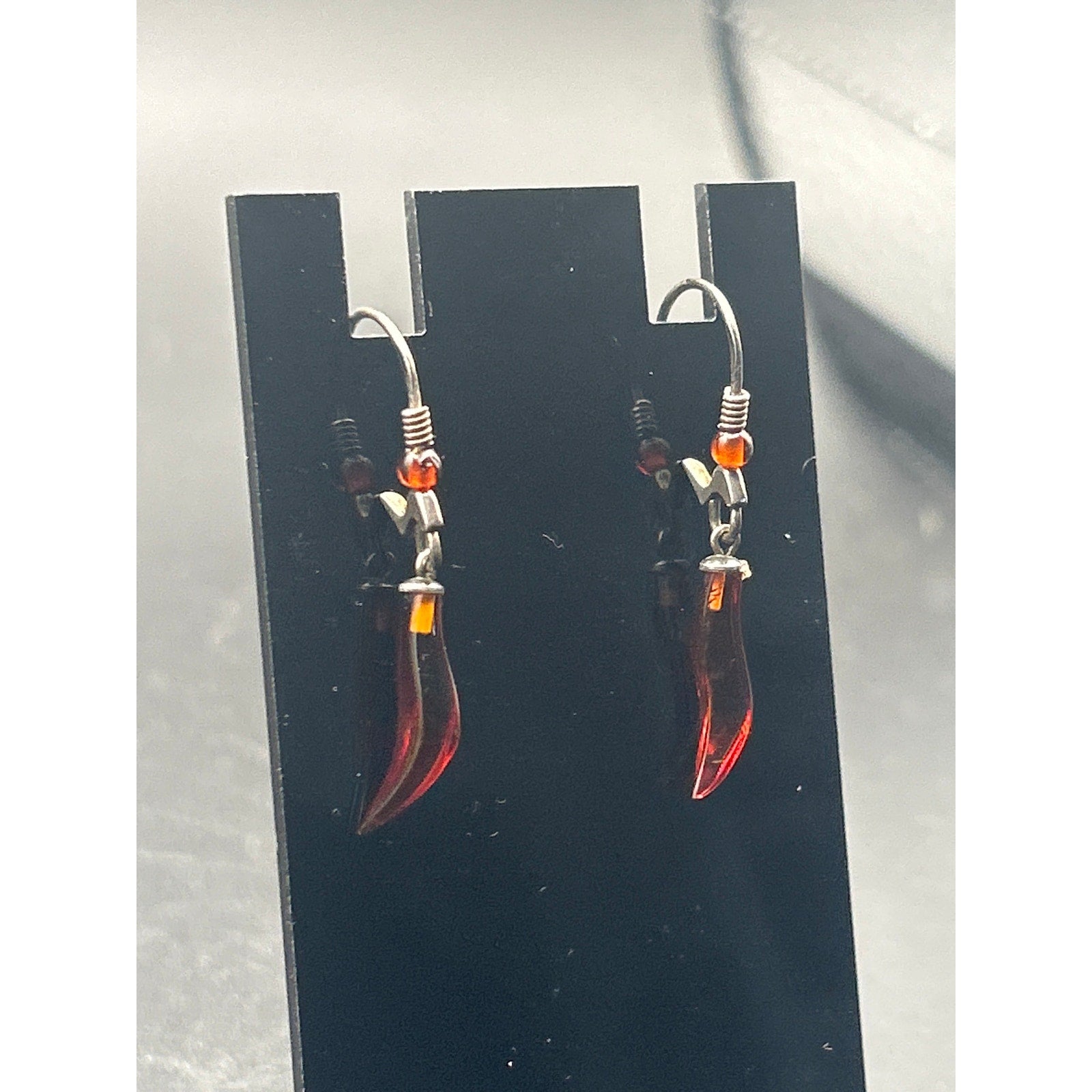 Vintage 925 Sterling Silver Squiggle Earrings | Amber Carnelian Teardrop