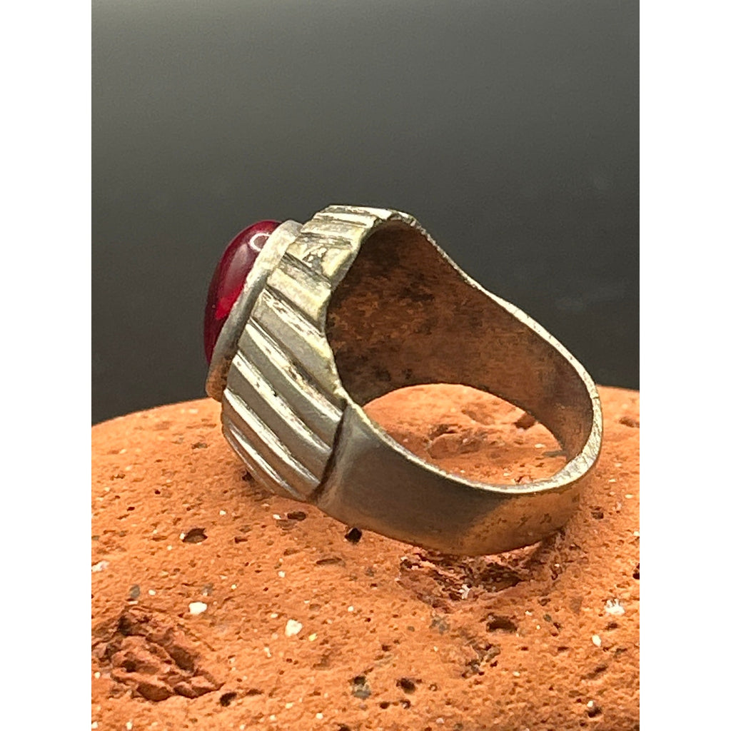 Afghan Kochi Tribal Ring Brass Alloy Red Glass Size 9