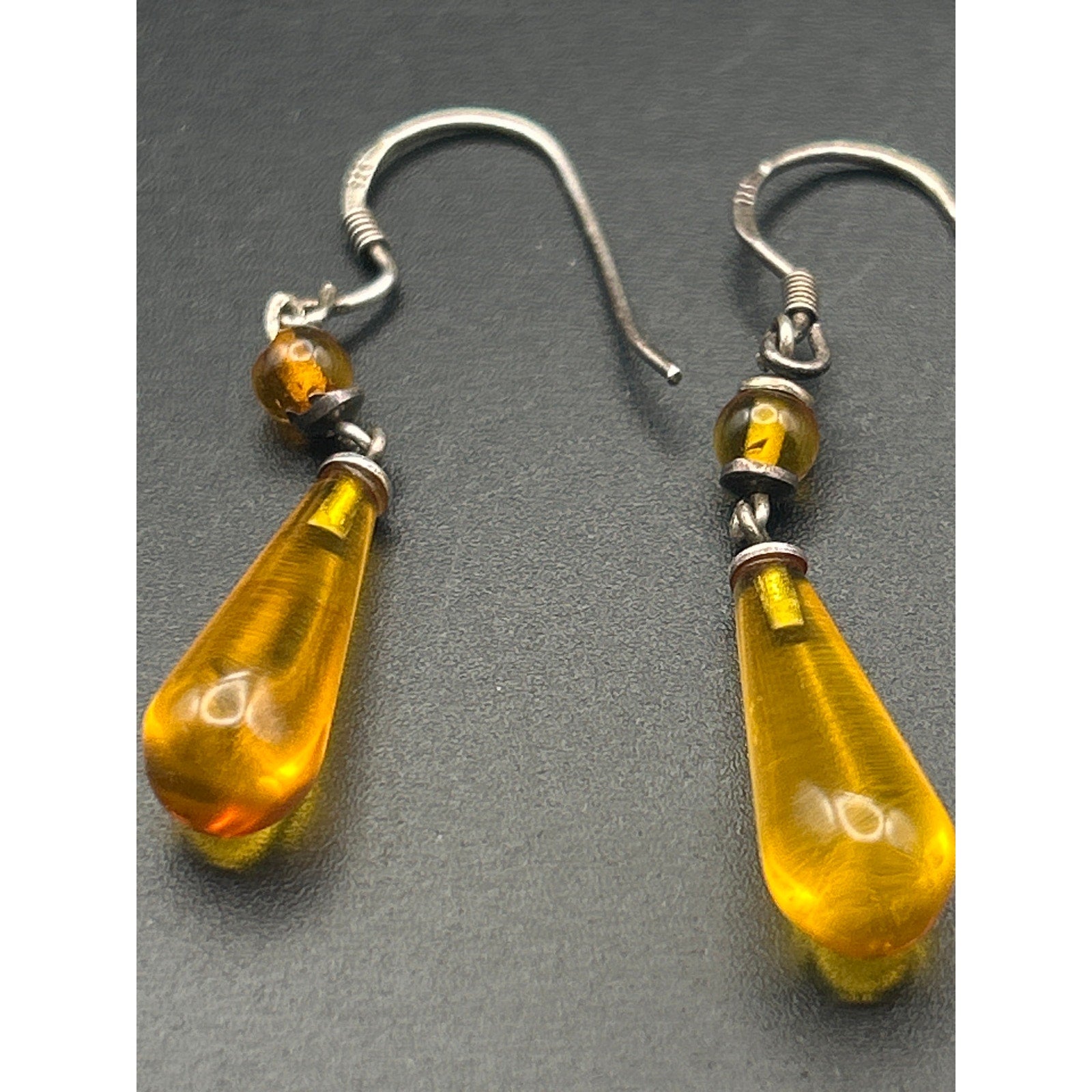 925 Sterling Silver Honey Amber Style Teardrop Drop Dangle Earrings