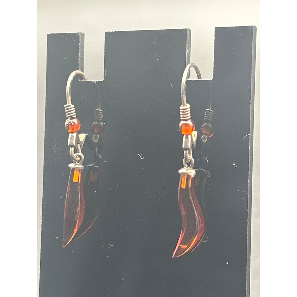 Vintage 925 Sterling Silver Squiggle Earrings | Amber Carnelian Teardrop