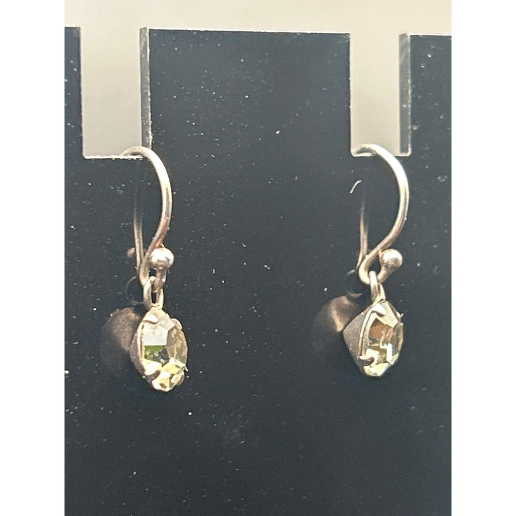 Vintage Silver Tone Aurora Borealis AB Crystal Dangle Earrings Pierced Wire