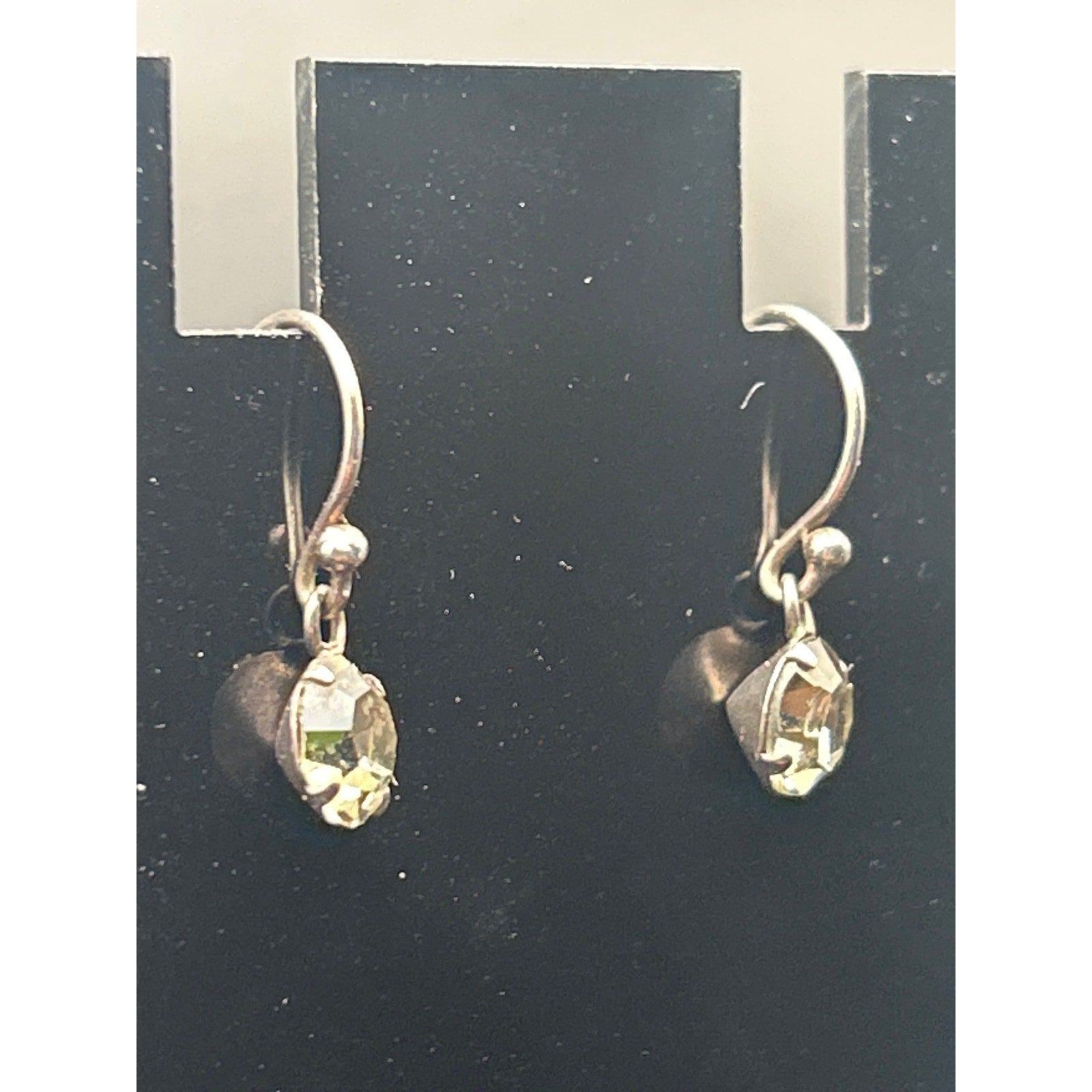 Vintage Silver Tone Aurora Borealis AB Crystal Dangle Earrings Pierced Wire