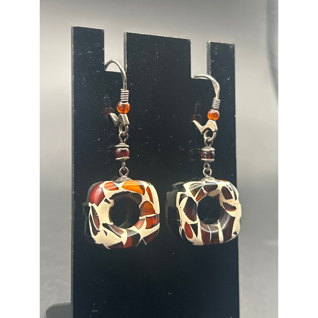 Vintage Modernist Resin Swirl Drop Dangle Earrings Amber Accent