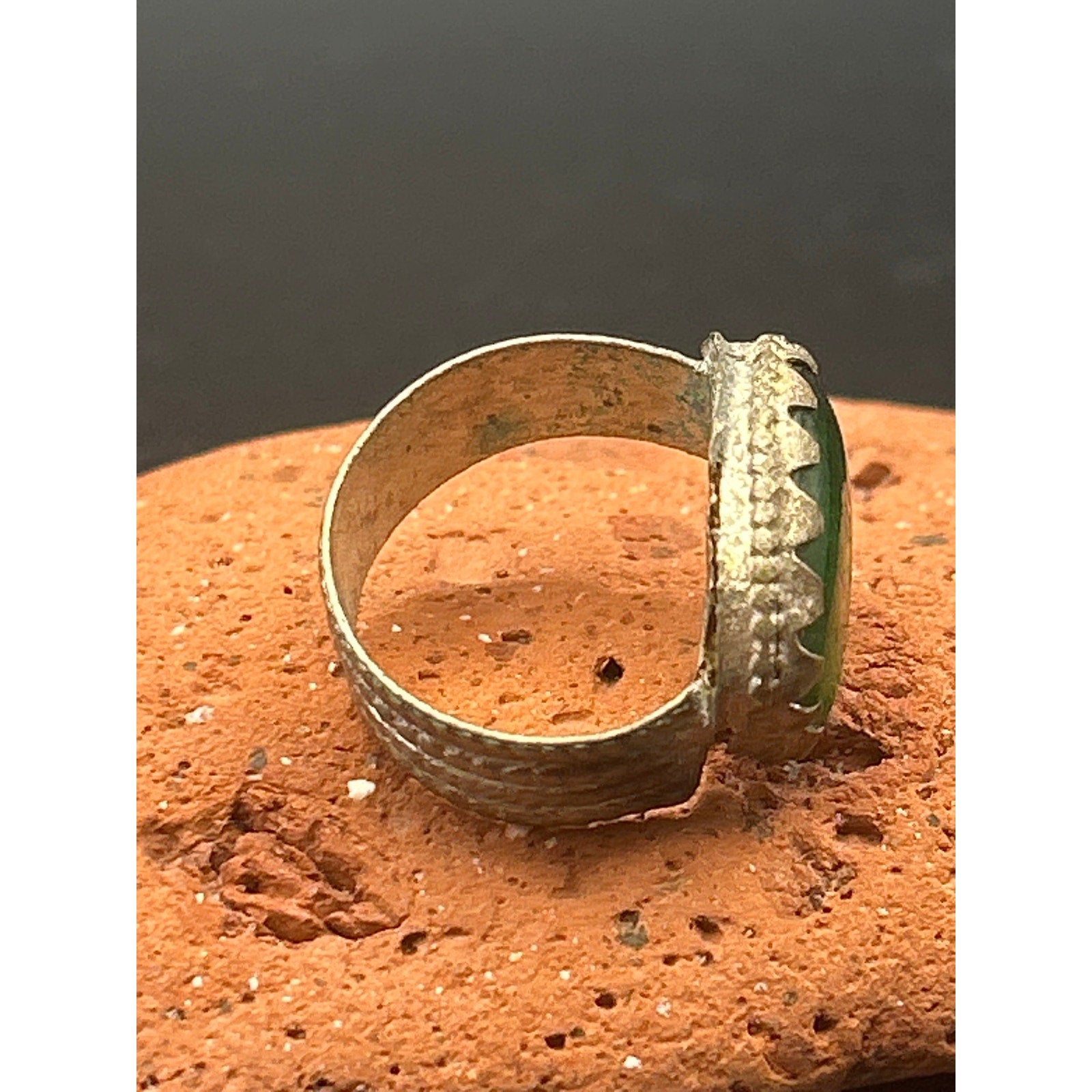 Vintage Afghan Kochi Tribal Ring Hand Poured Green Glass Size 5.5 Nomadic