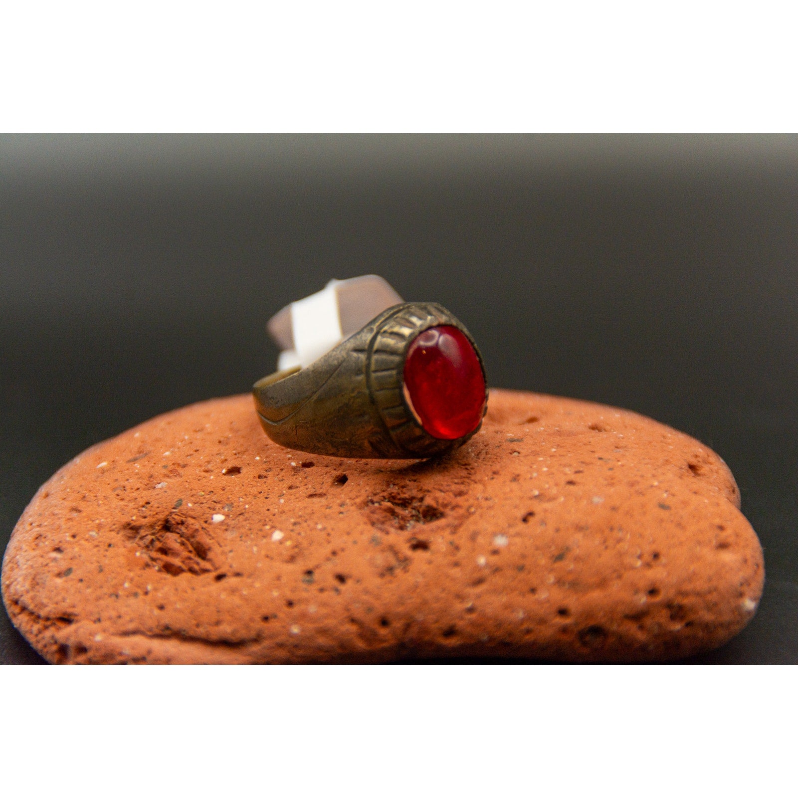 Kochi Afghan Tribal Ring - Bronze with Red Stone Size 8