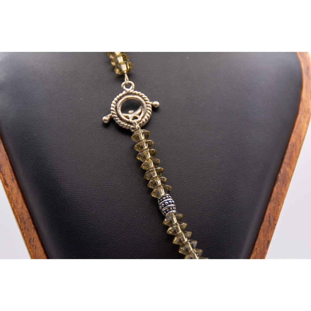 Vintage Smokey Quartz Silver Bead Necklace 16" Graduated Faceted 41.6g Statement Gemstone 1940s-70s