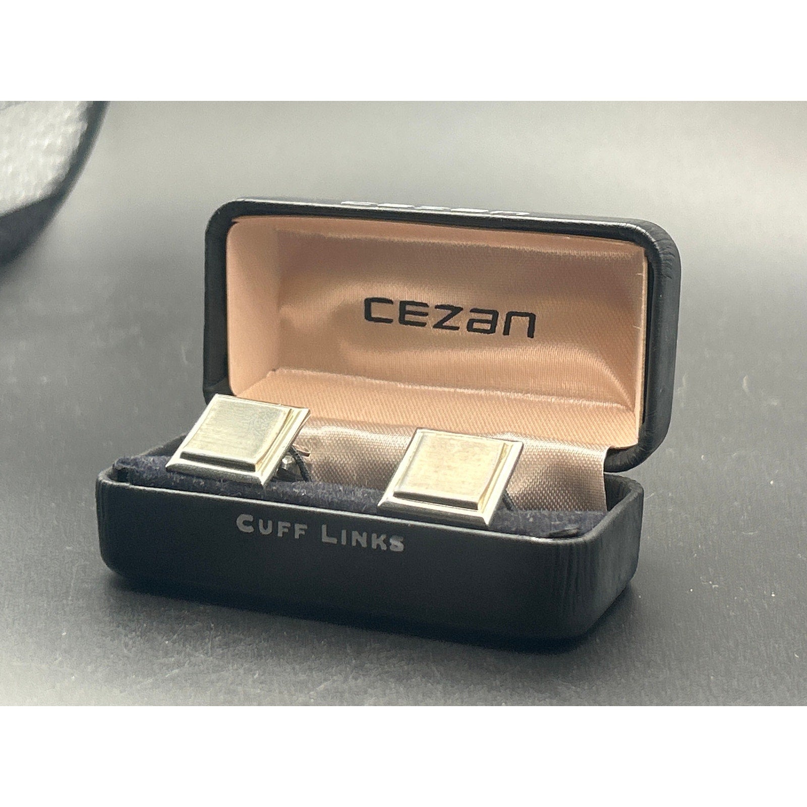 Vintage Cezan Silver Tone Cufflinks | Retro Modernist Bar Geometric Boxed