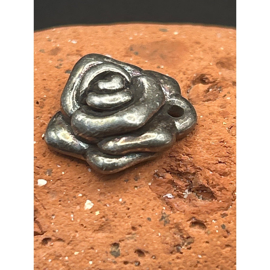 Vintage Sterling Silver Rose Charm Pendant 925 Floral Flower 0.75 x 0.75"
