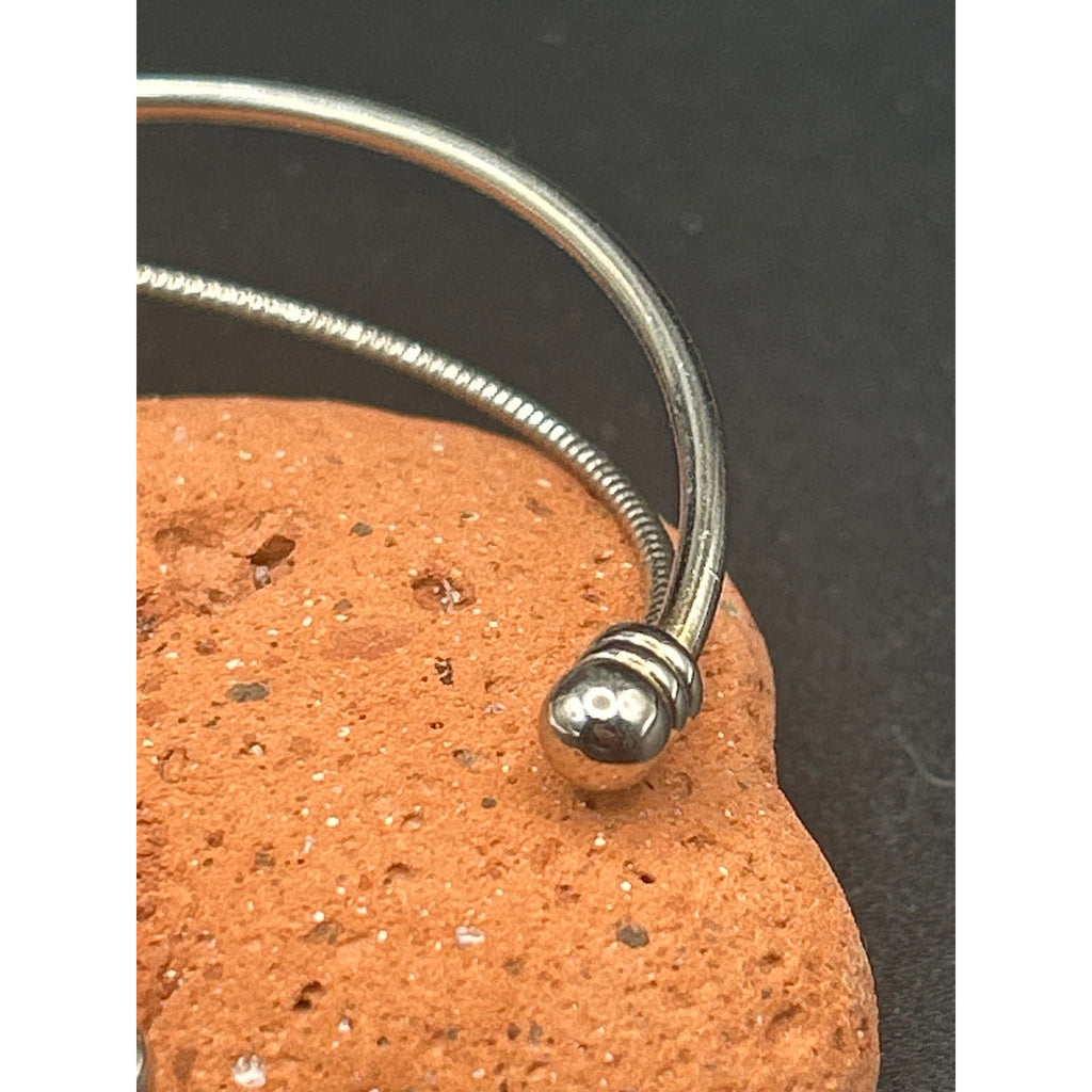 Vintage Silver Tone Coiled & Smooth Wire Crisscross Cuff Bracelet Open Bangle