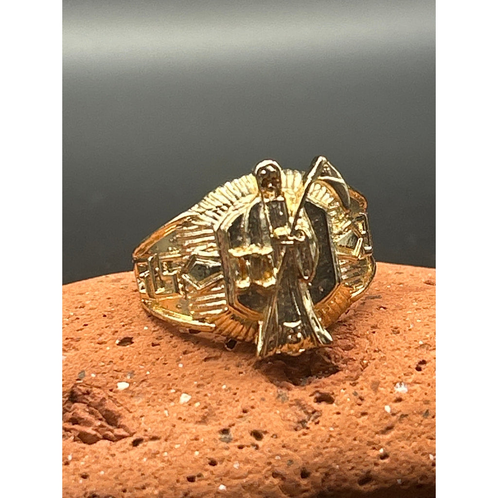 QMC Hallmarked Gold Plated Santa Muerte Statement Ring Size 11 Folk Art