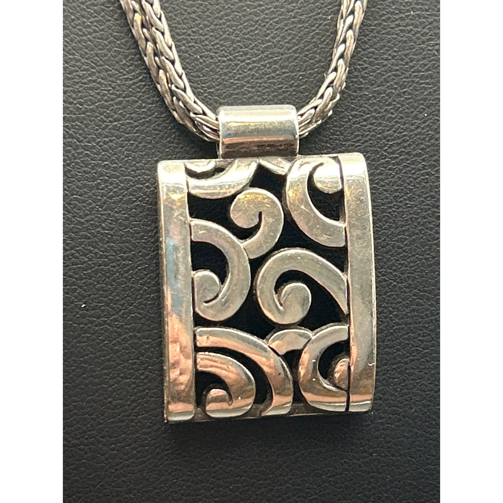 Vintage Brighton Antiqued Silver Plated Scroll Pendant Necklace