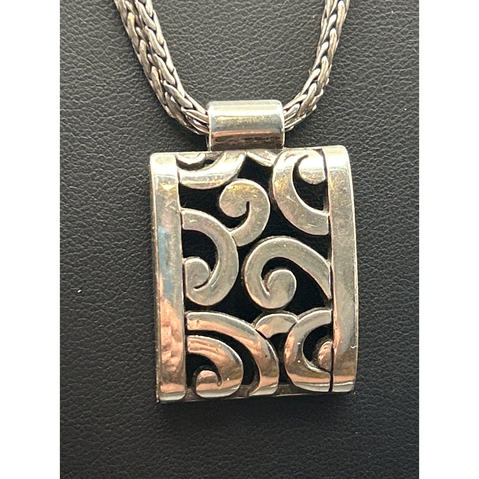 Vintage Brighton Antiqued Silver Plated Scroll Pendant Necklace