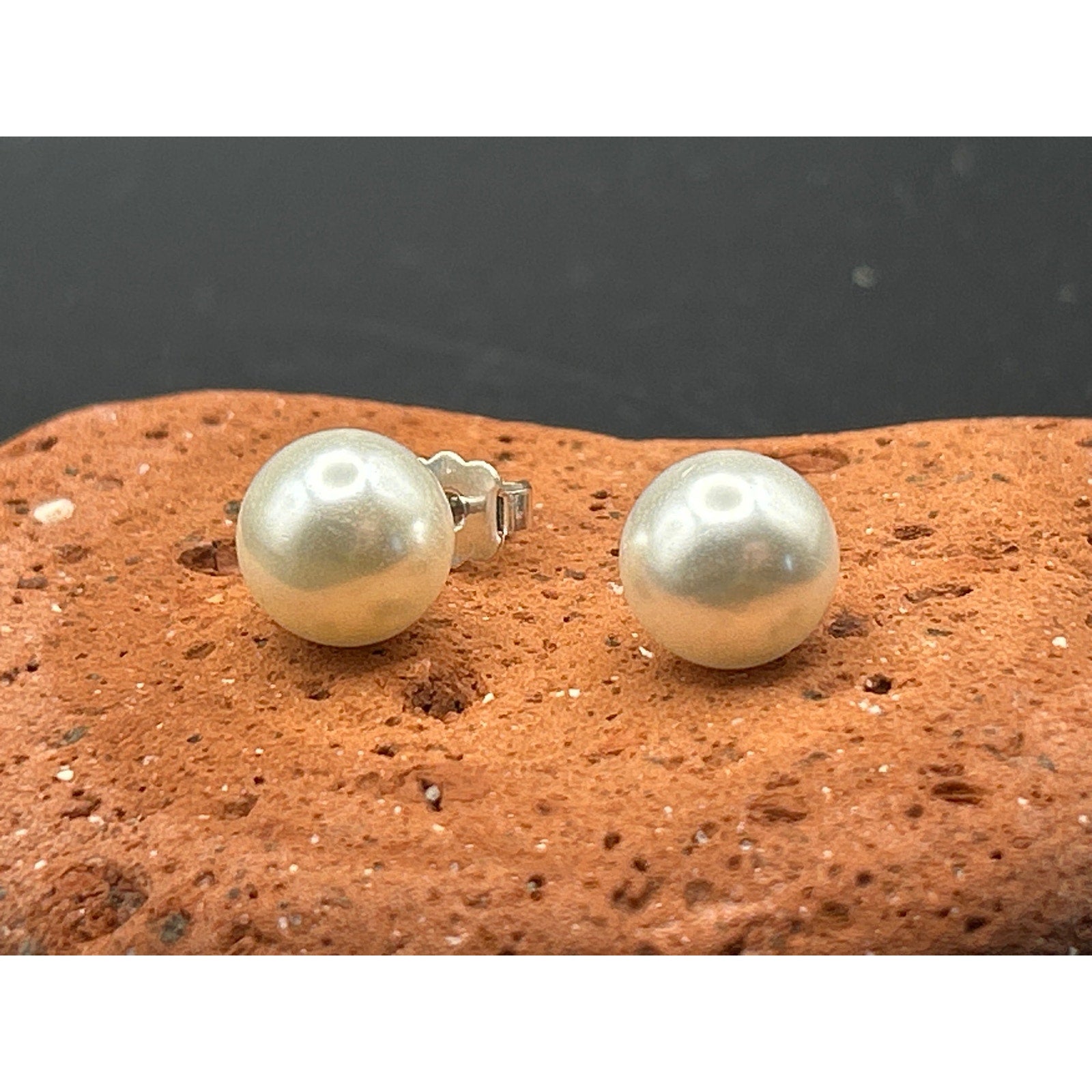 Vintage Faux Pearl Stud Earrings 8mm White Pearl Silver Tone Posts Classic