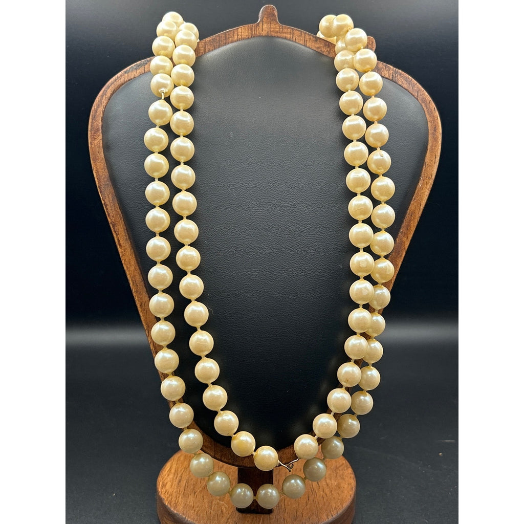 Vintage Long Double Strand Faux Pearl Necklace | 30" Cream Beads