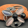Vintage 1980s Evil Eye Brooch Pin Pink Black Purple Marquise Silver Tone Gothic