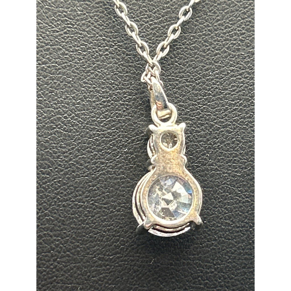 Silver Tone Faux Diamond CZ Double Round Drop Pendant Necklace