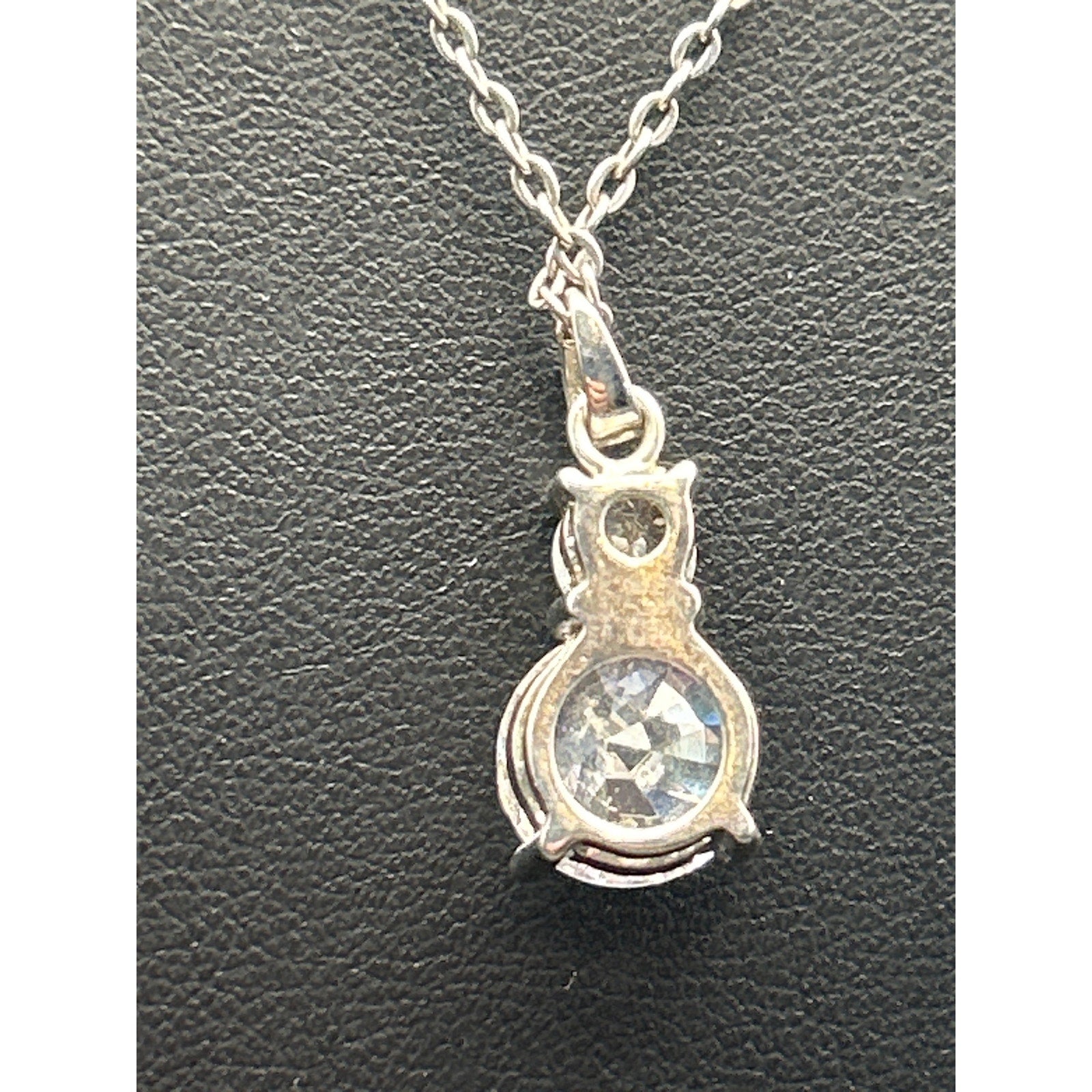 Silver Tone Faux Diamond CZ Double Round Drop Pendant Necklace