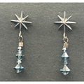 Vintage Sterling Silver 925 North Star Blue Crystal Dangle Drop Post Earrings