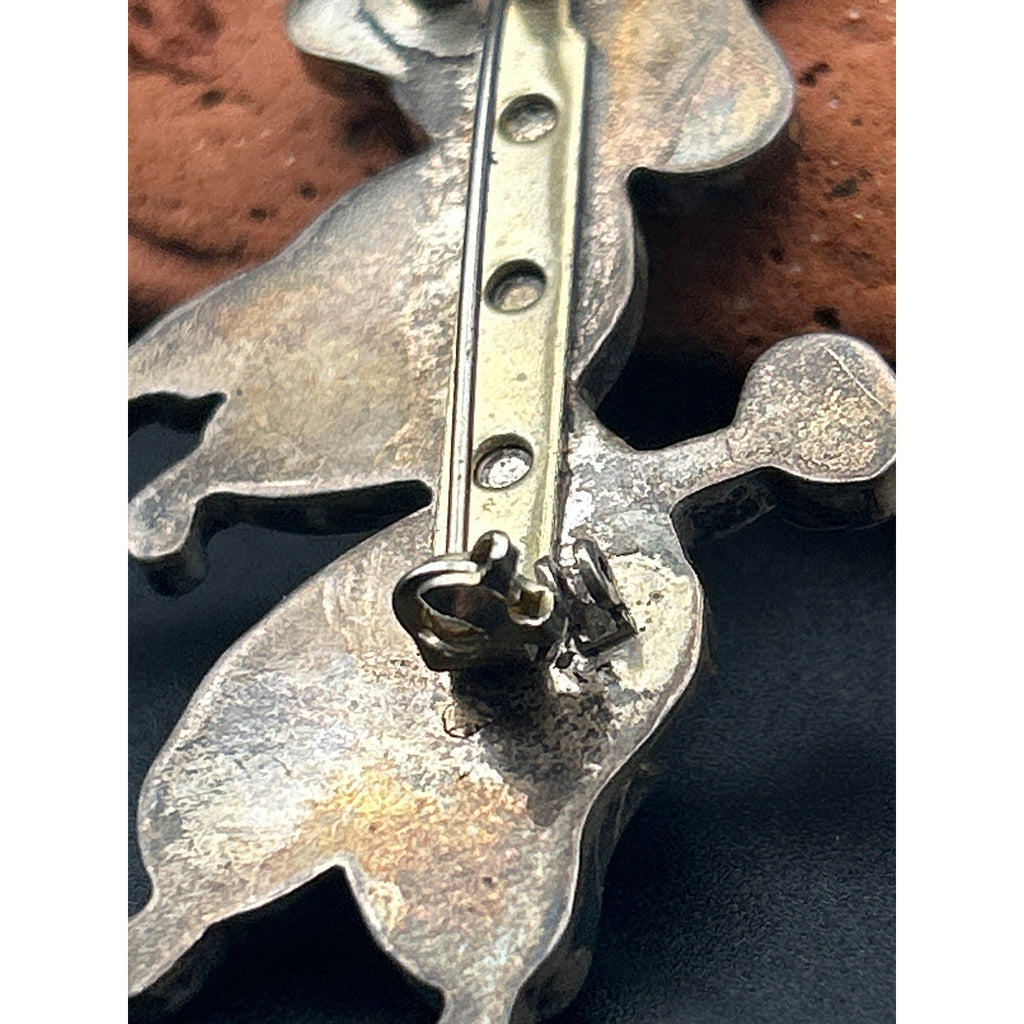 Vintage 1950s Silver Tone Pearlized Enamel Dancing Poodle Dog Brooch