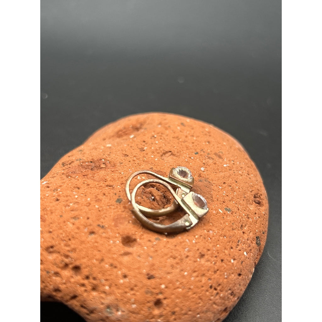 Vintage 1970s Brass Leverback Drop Earrings Clear Crystal Glass Stone