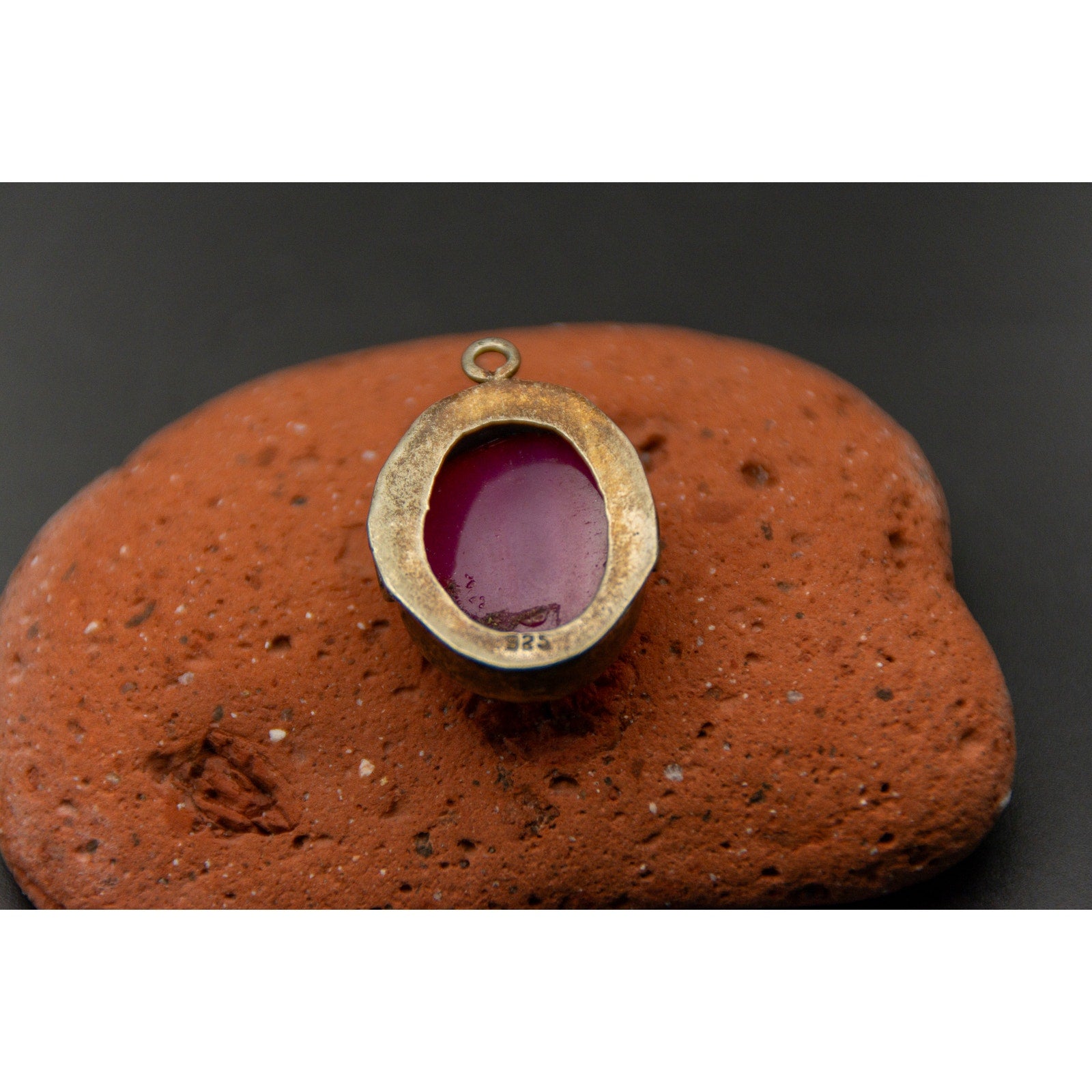 Vintage Pink Agate Pendant with Sterling Silver Bezel - 1" length