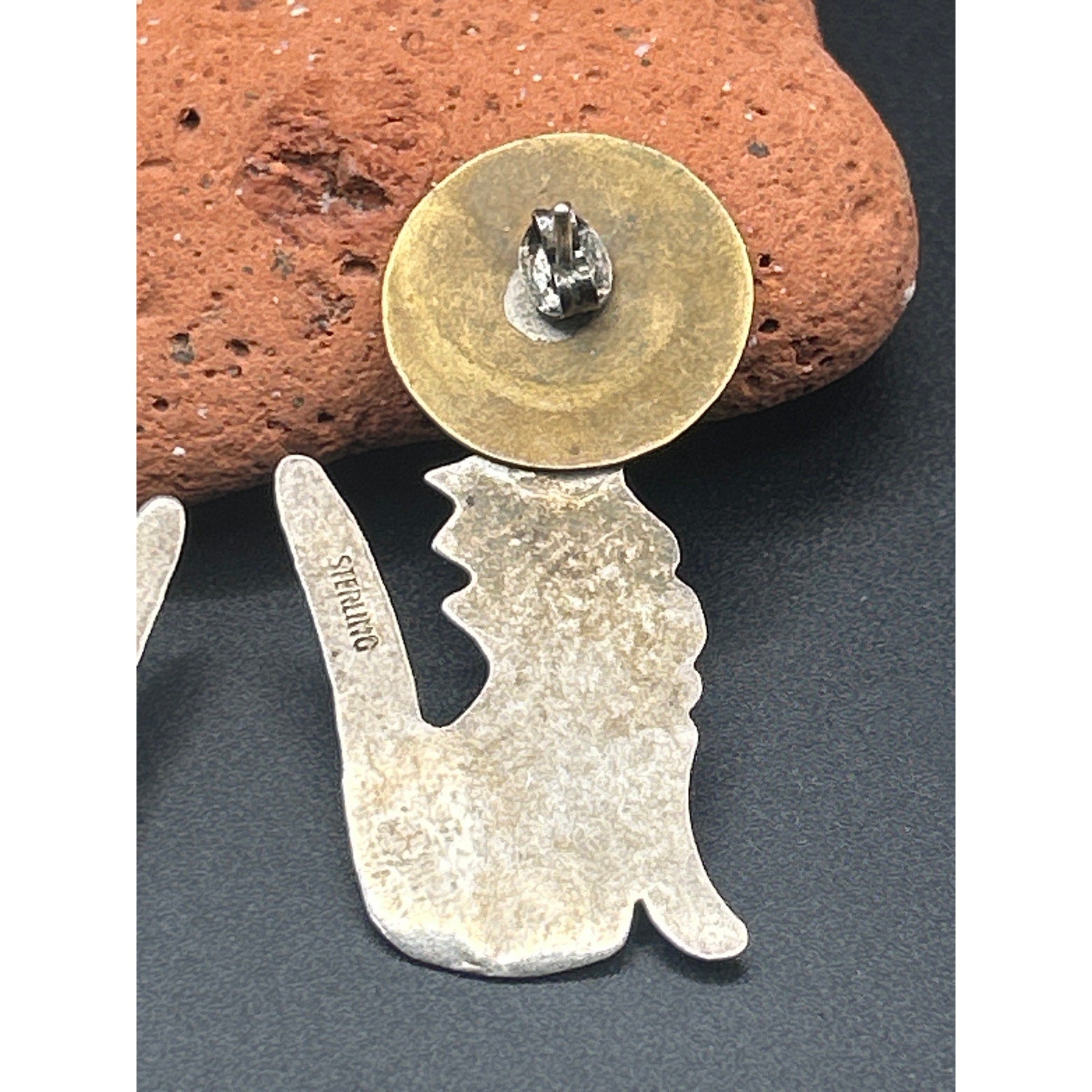 Vintage Sterling Silver Howling Wolf Full Moon Stud Earrings 925 Artisan Post