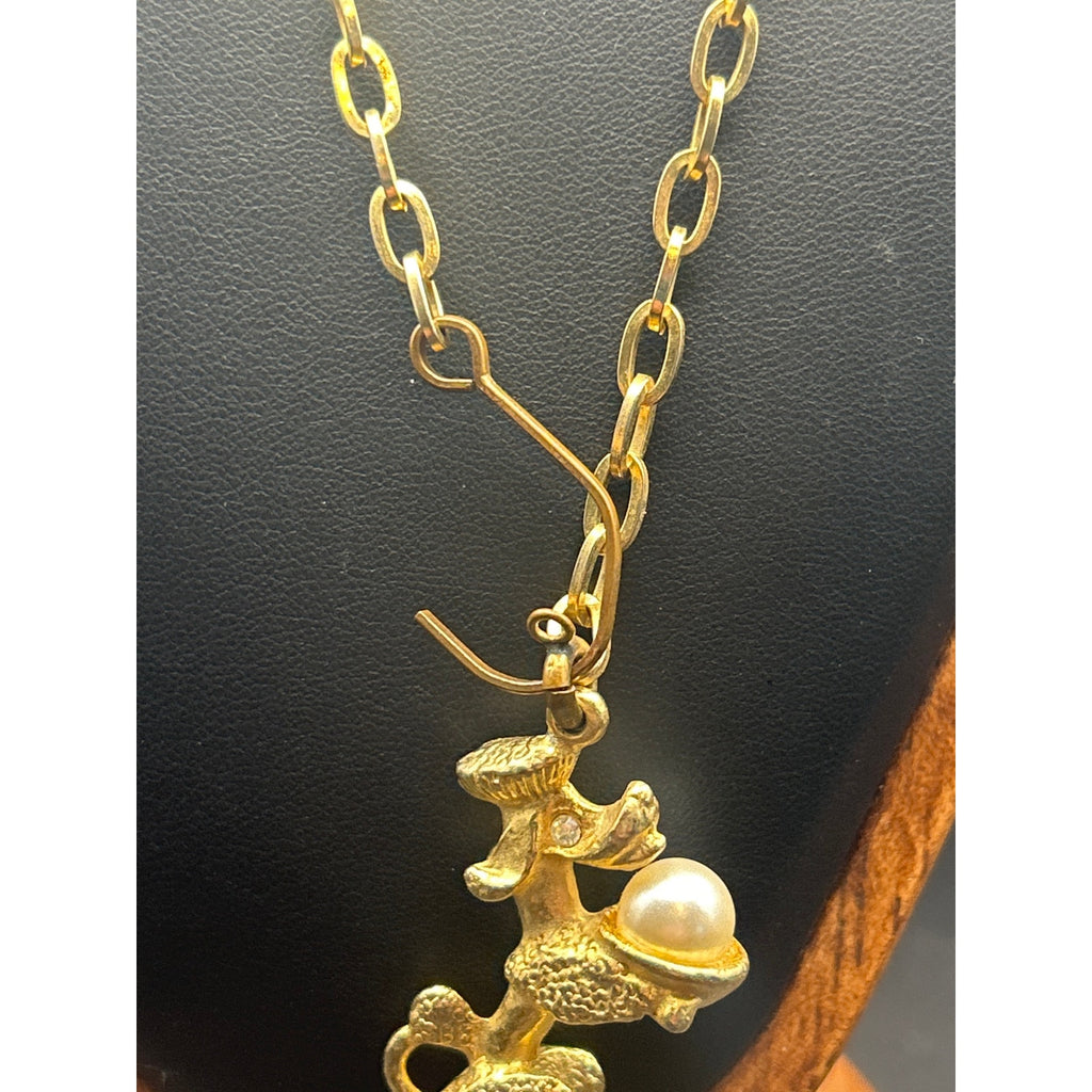 Vintage Gold Tone Poodle Dog Pendant Necklace | 3D Retro Toy Zipper Pull Charm