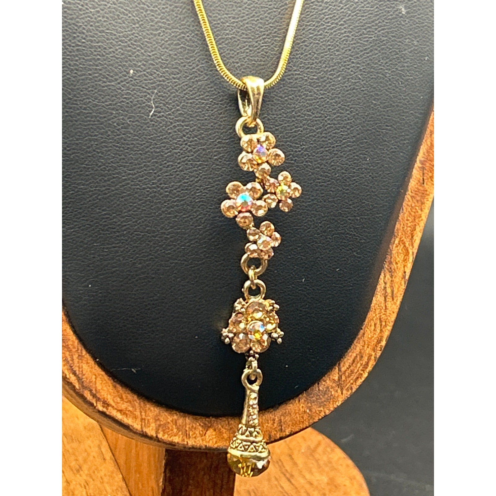 Vintage Clear AB Faceted Crystal Bead Strand Necklace | Aurora Pin