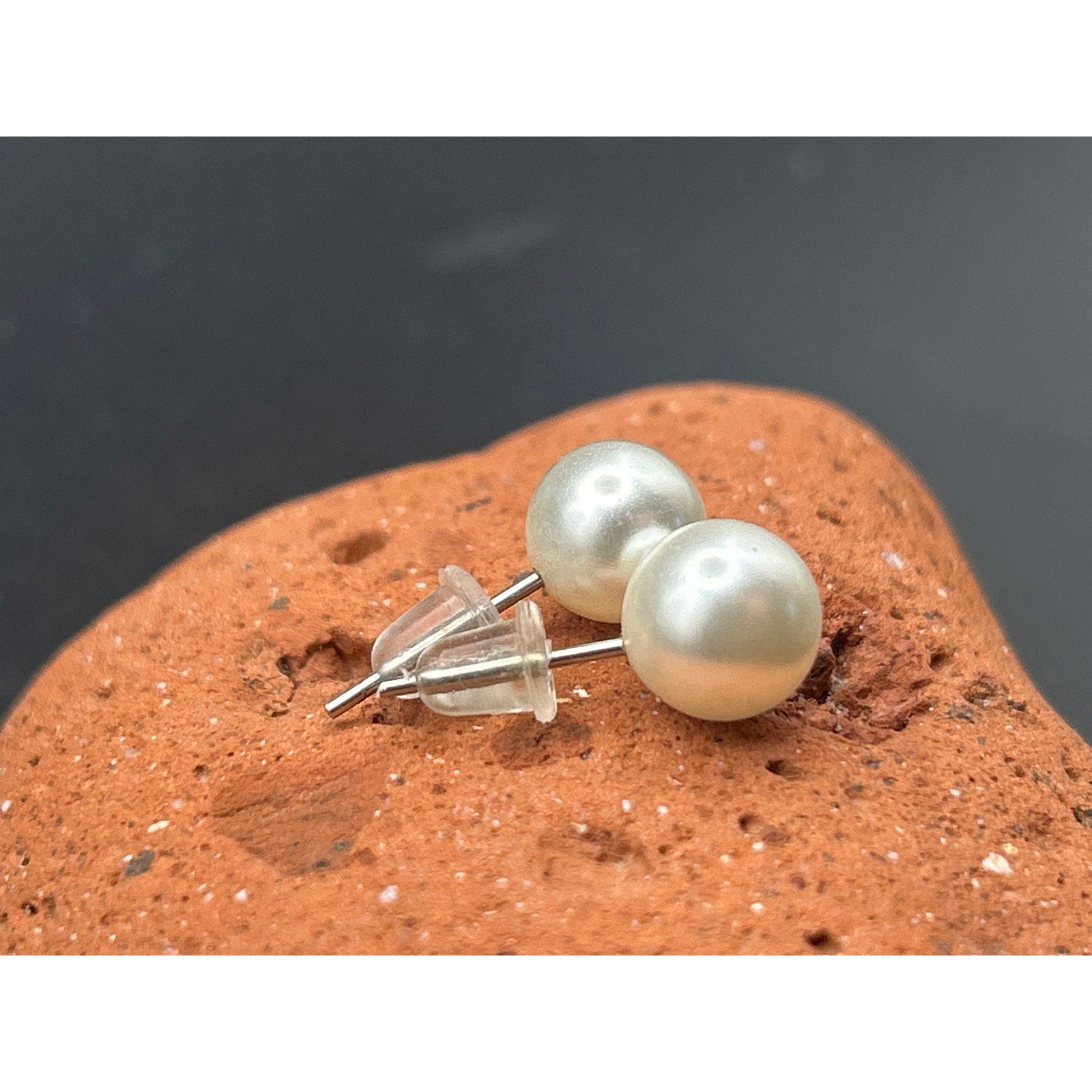 Vintage 6mm Faux Pearl Stud Earrings Silver Tone Posts Classic White