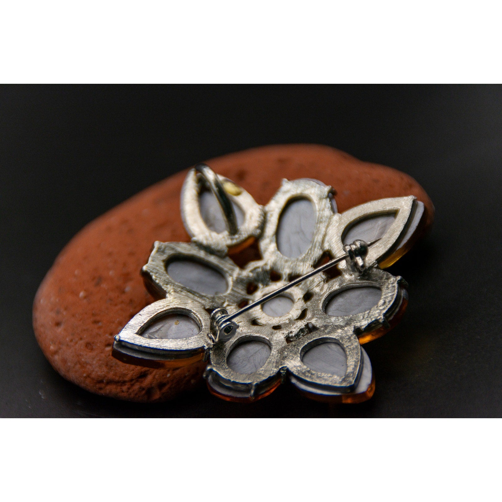 Beautiful Vintage Yellow and Blue Brooch and Pendant - 2" x 2"