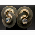 Vtg Norma Jean Swirl Clip On Earrings Large Rivoli Headlight Crystal 80s 90s