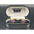 Vintage Red Blue Enamel Love Knot Cufflinks | Gold Tone Boxed Wedding Gift Dad