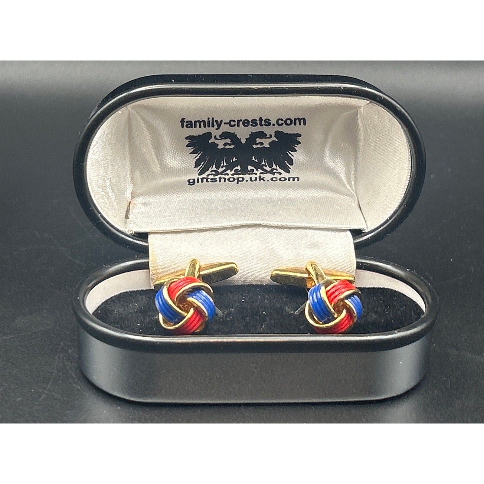 Vintage Red Blue Enamel Love Knot Cufflinks | Gold Tone Boxed Wedding Gift Dad