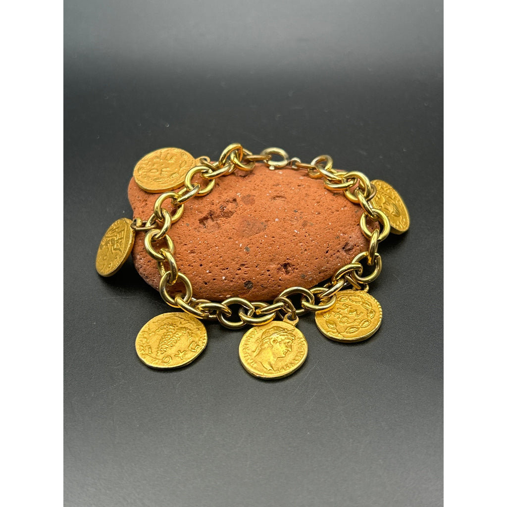 Vintage 24k Gold Plated Ancient Greek Coin Bracelet | Gold Tone Replica Charm