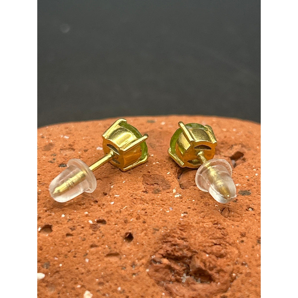 Vintage 3mm Gold Tone Peridot Green Stud Earrings August Birthstone