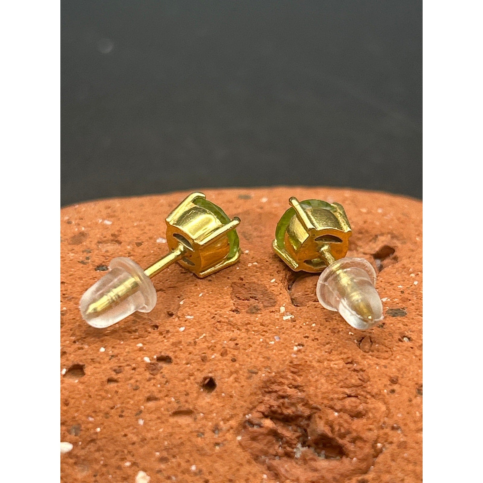 Vintage 3mm Gold Tone Peridot Green Stud Earrings August Birthstone