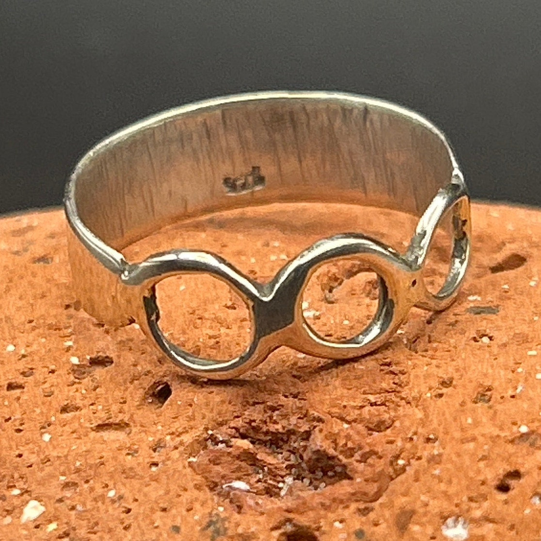 Handmade Minimalist Triple Loop 925 Sterling Silver Ring Size 9 Artisan