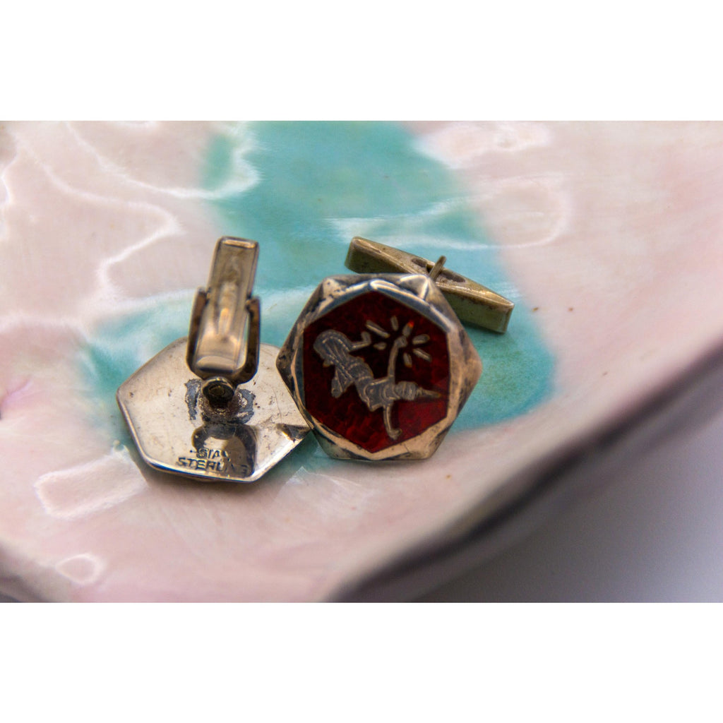 Vintage Siam Sterling Mekhala Niello Cufflinks Goddess Lightning Art Deco Thai pre-1939