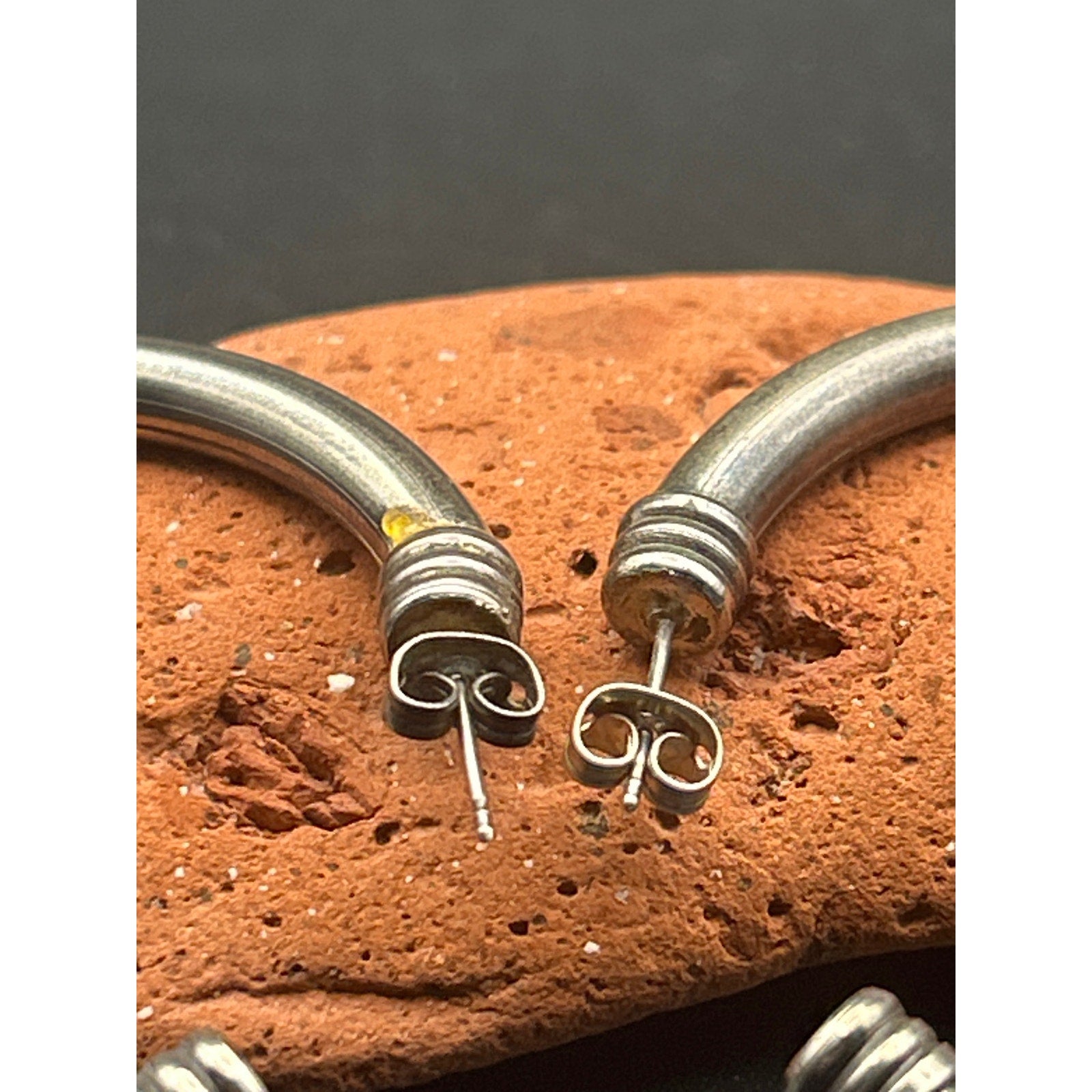 Vintage Silver Tone Wire Wrapped Cuffed Open Hoop Earrings 2 Inch