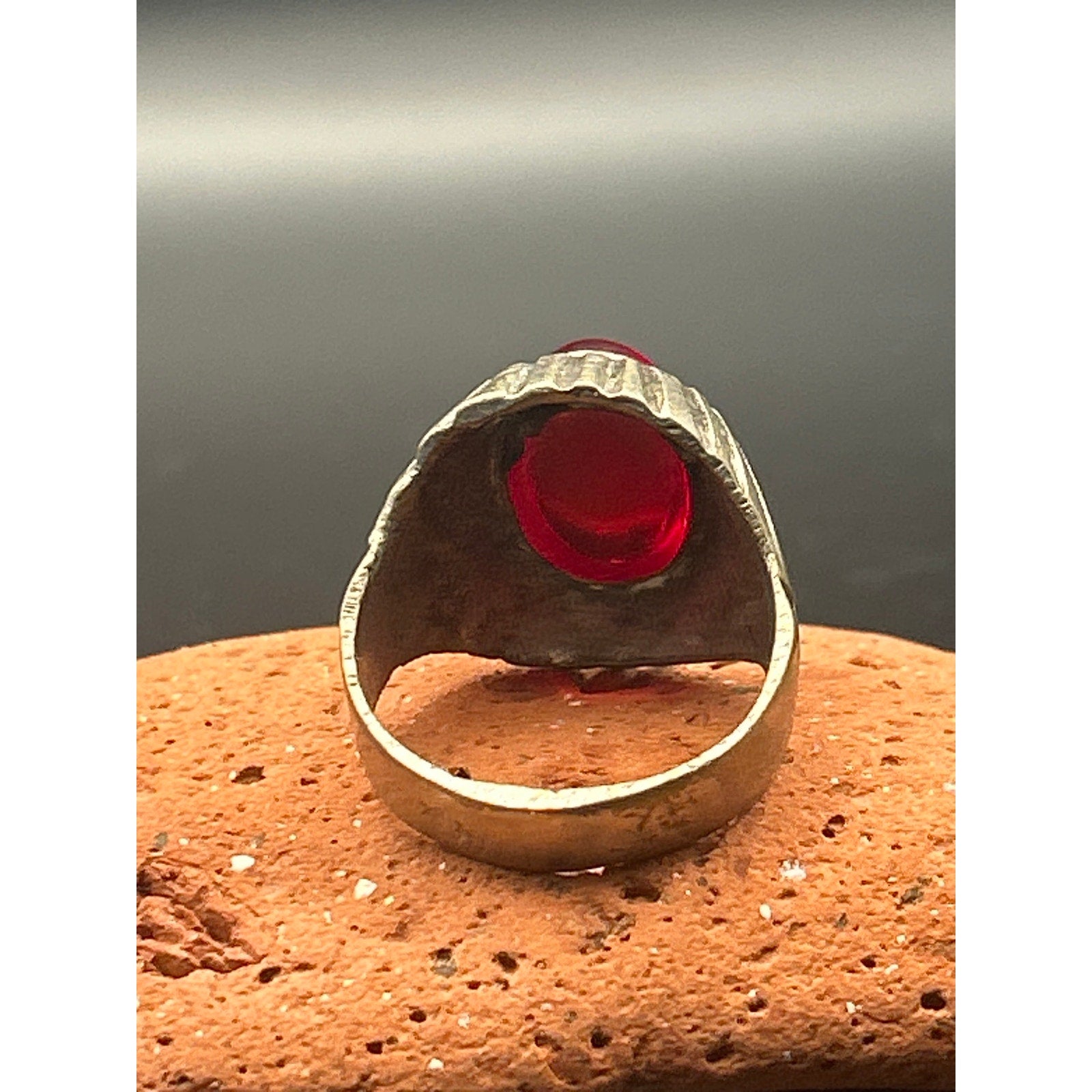 Afghan Kochi Tribal Ring Brass Alloy Red Glass Size 9
