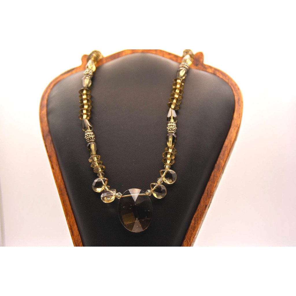 Vintage Smokey Quartz Silver Bead Necklace 16" Graduated Faceted 41.6g Statement Gemstone 1940s-70s