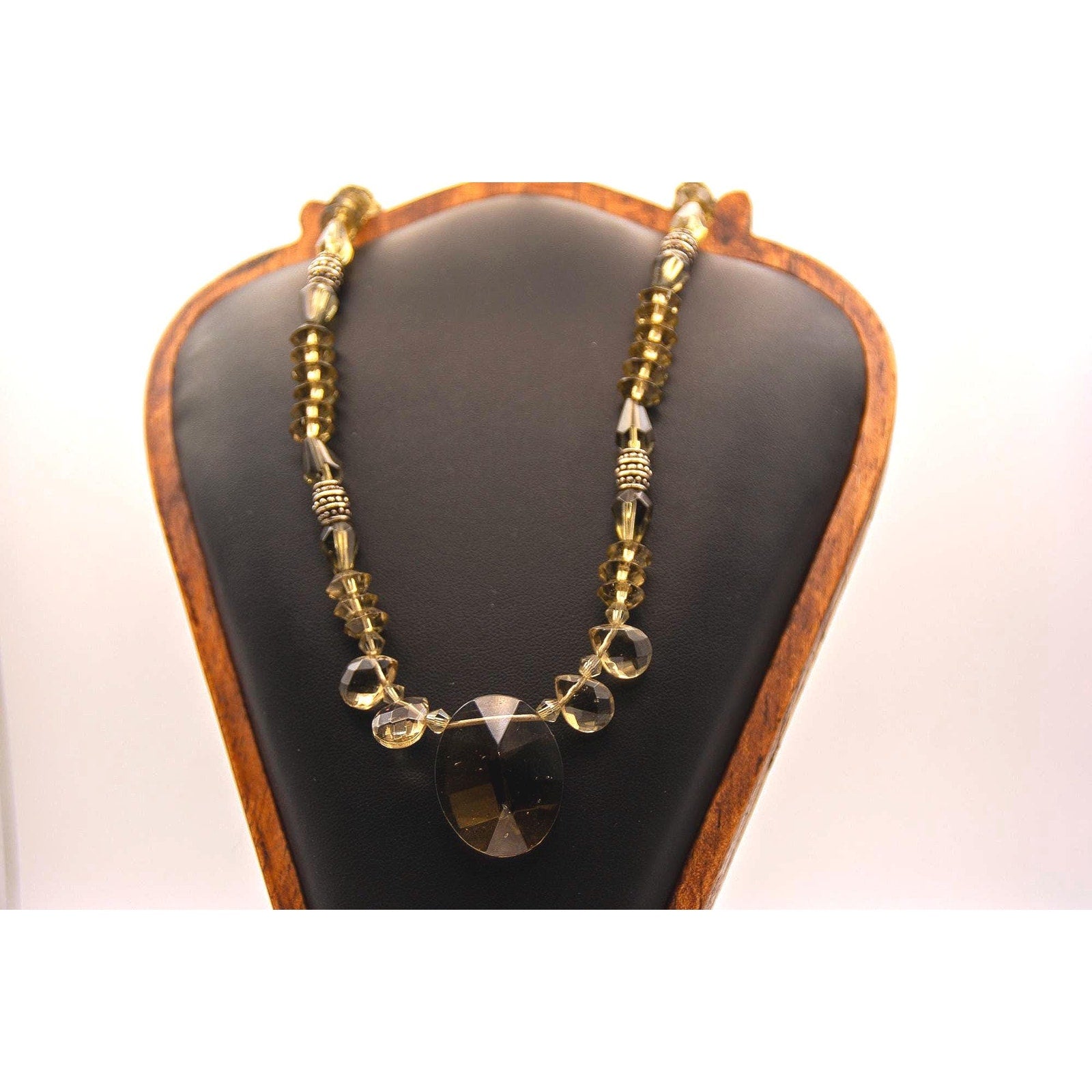 Vintage Smokey Quartz Silver Bead Necklace 16" Graduated Faceted 41.6g Statement Gemstone 1940s-70s