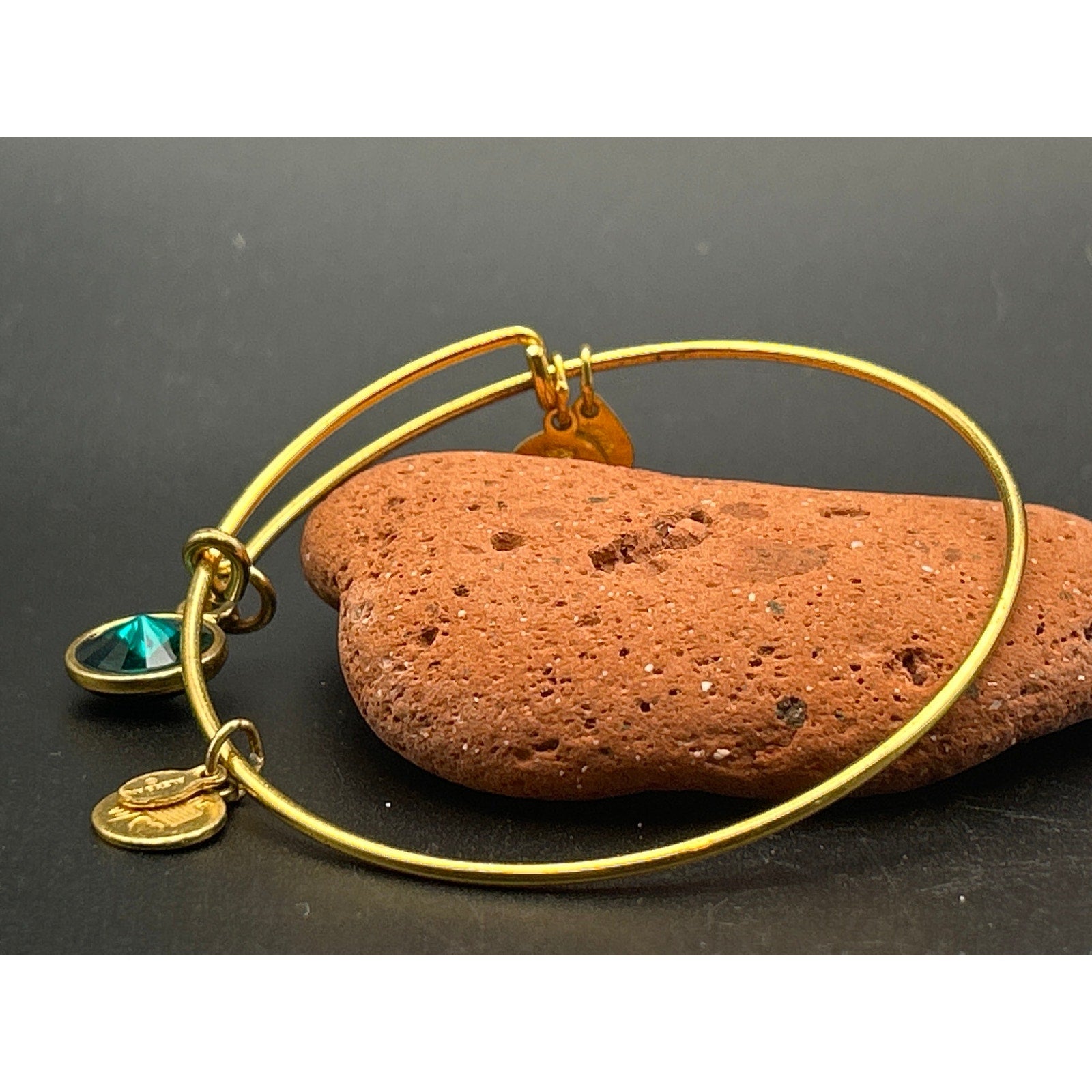 Alex and Ani Brass Bangle Charm Bracelet | Emerald Green May Birthstone Gold