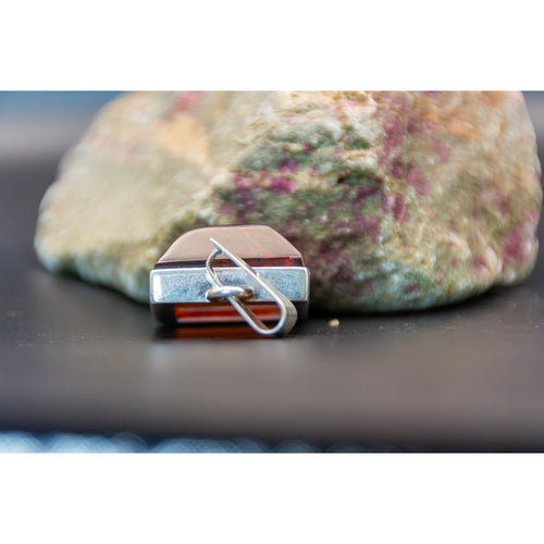 Beautiful Modernist Amber Pendant - Sterling Silver - Minimalist Look