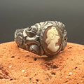 Antique 1920s Carved Shell Cameo Ring 900 Silver Greek Style Profile Size 10.5