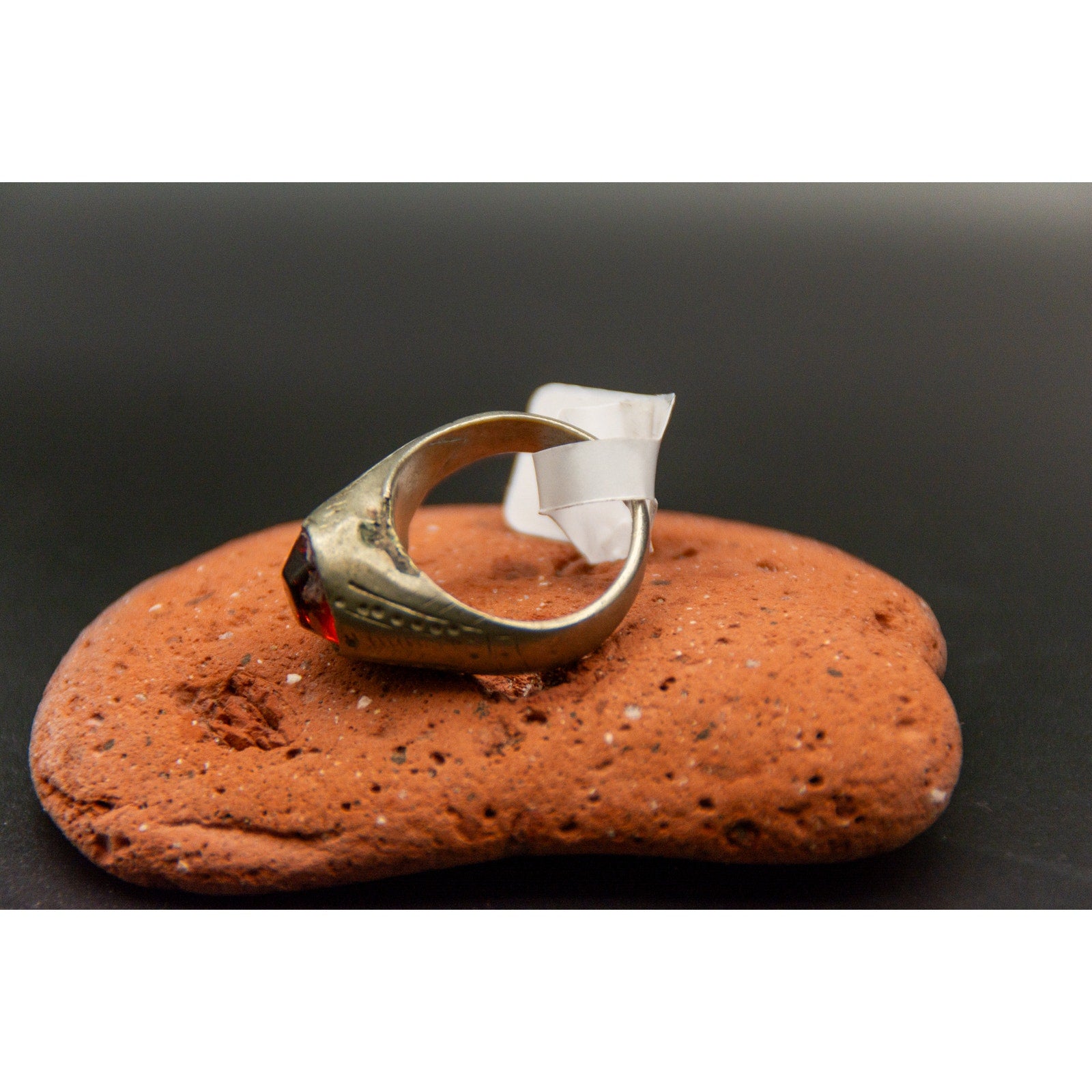 Afghan Kochi Tribal Ring with beautiful red glass stone - size 8